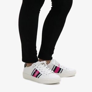 New Skechers goldie collegiate cruizers lace up sneakers white black hot pink